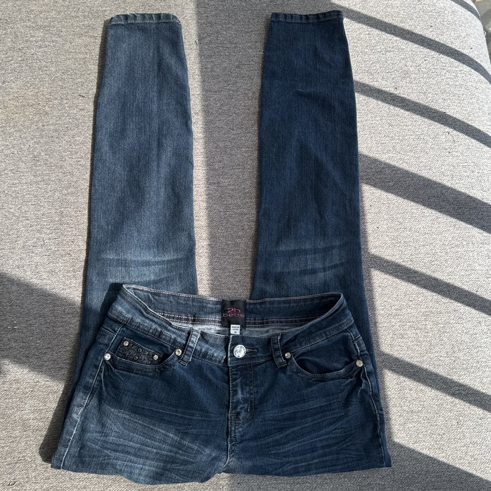 Bebe Blue Skinny Jeans with Faded Wash